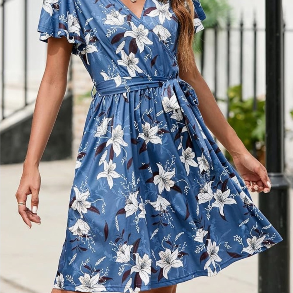 Floral Blue Wrap Dress